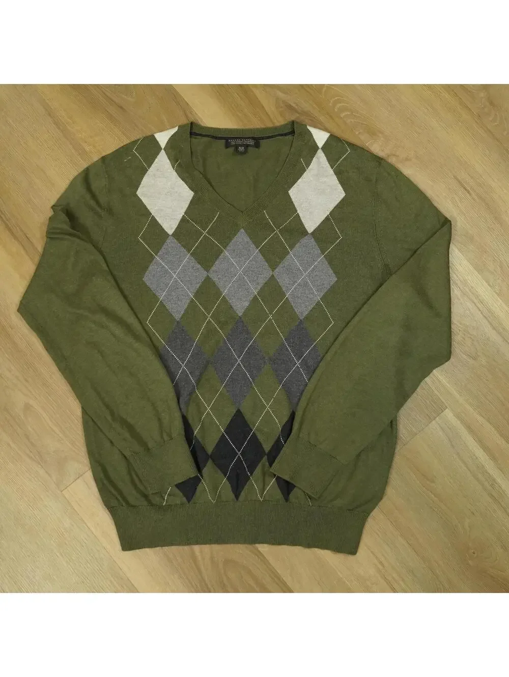 Banana Republic Men's M Green Argyle V-Neck Sweater - Preppy, Academia, 90s, Y2K